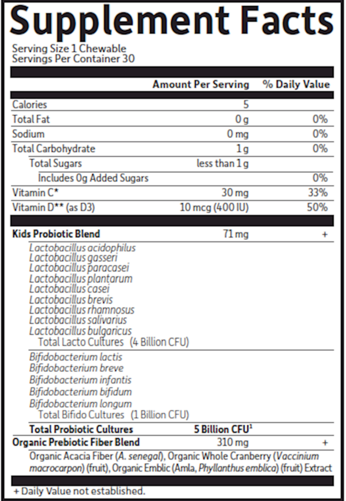 Organic Kids Probiotics Straw SS, 30 Chewable Tablets