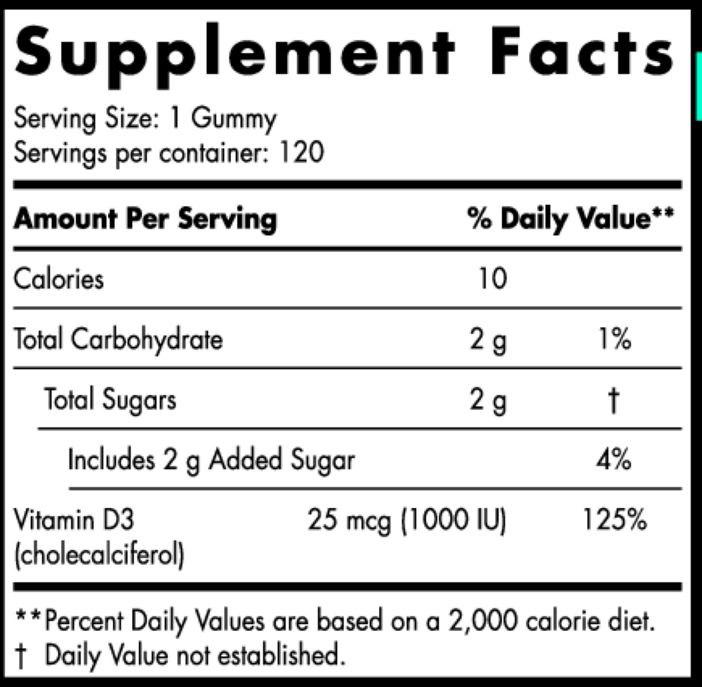Nordic Naturals Vitamin D3 Gummies Sport - supplement facts label