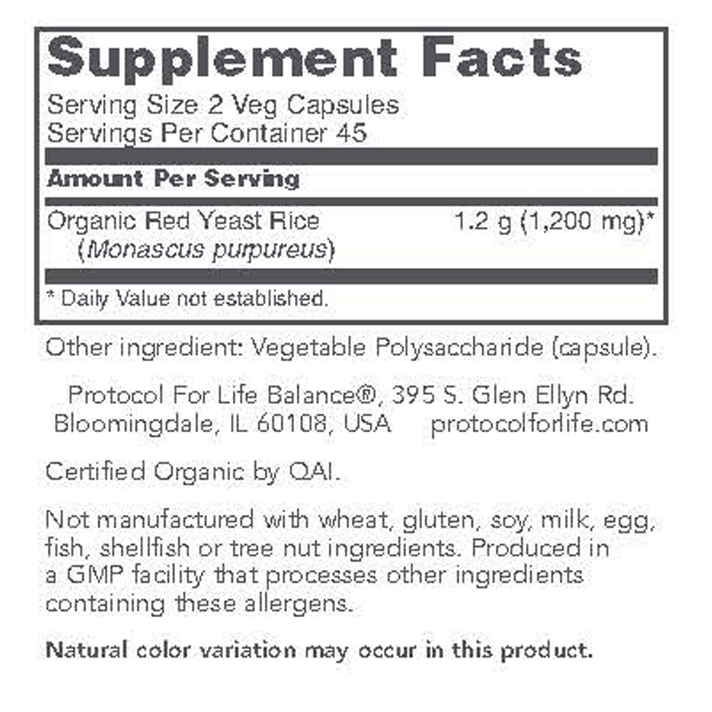 Red Yeast Rice Extract 600mg, 90 Capsules , Brand_Protocol for Life Balance capsules Form_Capsules Requires Consultation Size_90 Capsules