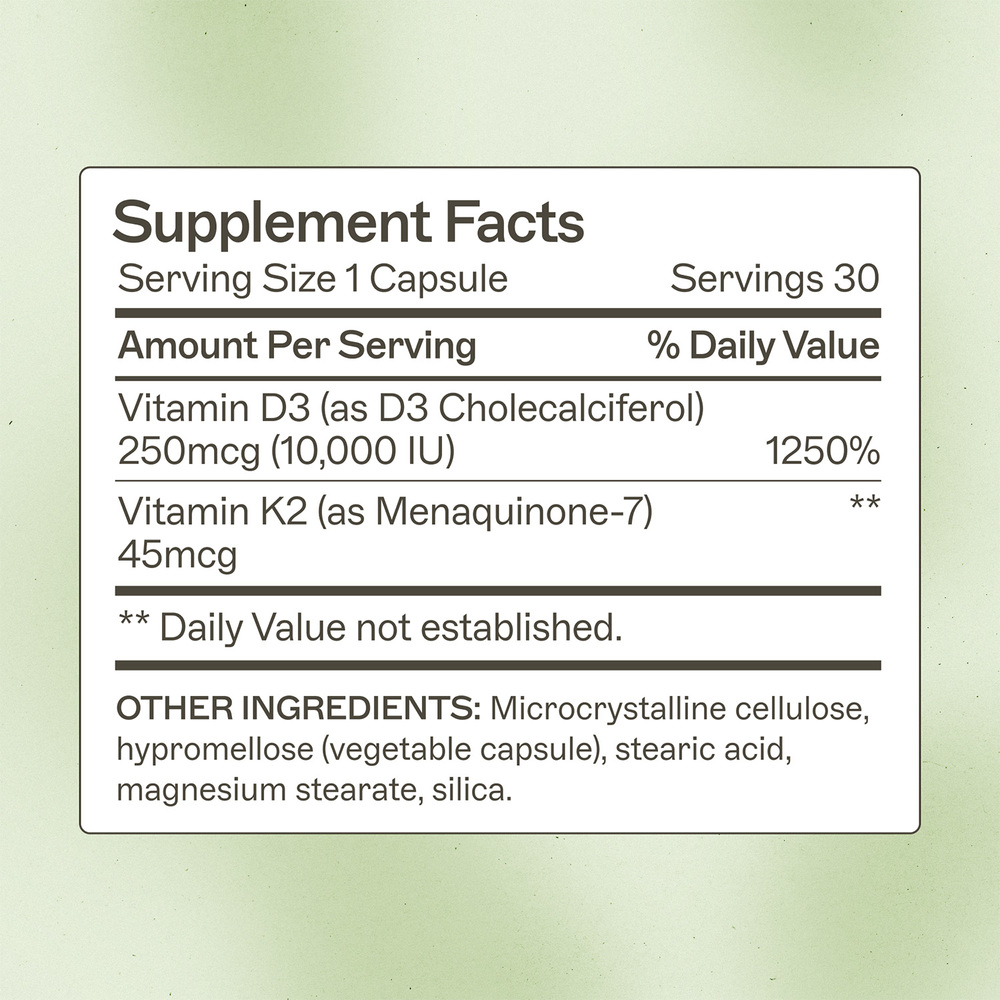 Amy Myers MD Vitamin D3 K2 10000 IU - supplement facts