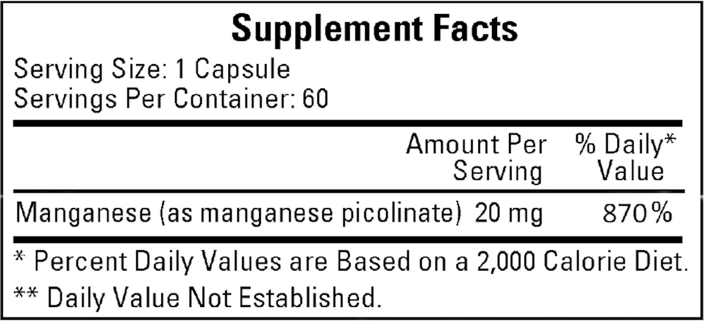 Manganese Picolinate, 60 Capsules