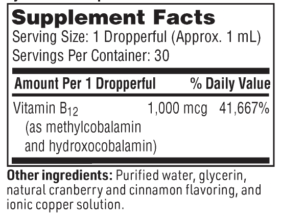 B12 Liquid (1mg) (methylcobalamin), 30 mL