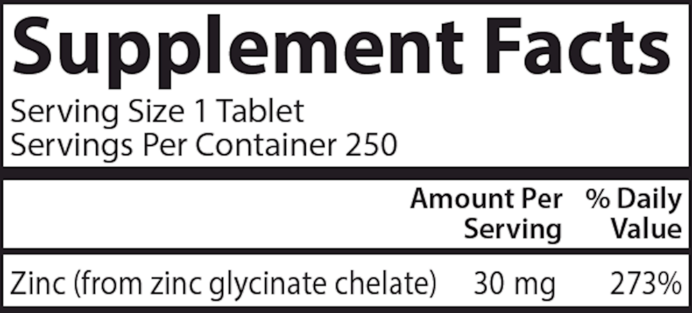 Chelated Zinc, 250 Tablets