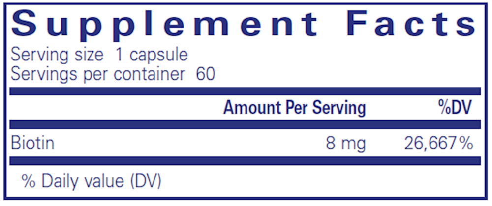 Biotin 8 mg, 60 Capsules , Brand_Pure Encapsulations caps Form_Capsules Not Emersons Potency_8 mg Size_60 Caps