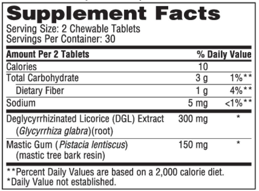Mastic Gum/DGL, 60 Chewable Tablets