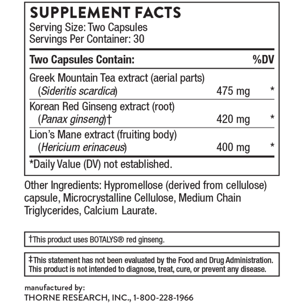 Ginseng Plus with Lion's Mane, 60 Capsules , Brand_Thorne Research Form_Capsules Size_60 Capsules