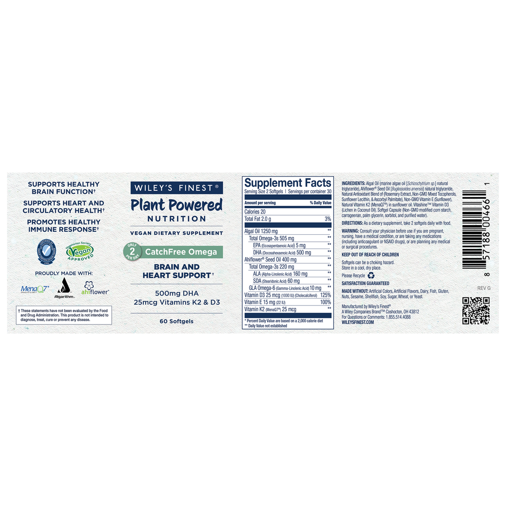 CatchFree Omega, Plant Powered, 60 Softgels , Brand_Wiley's Fish Oil Form_Softgels Size_60 Softgels