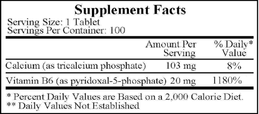 Pyridoxal 5' Phosphate, 100 Tablets