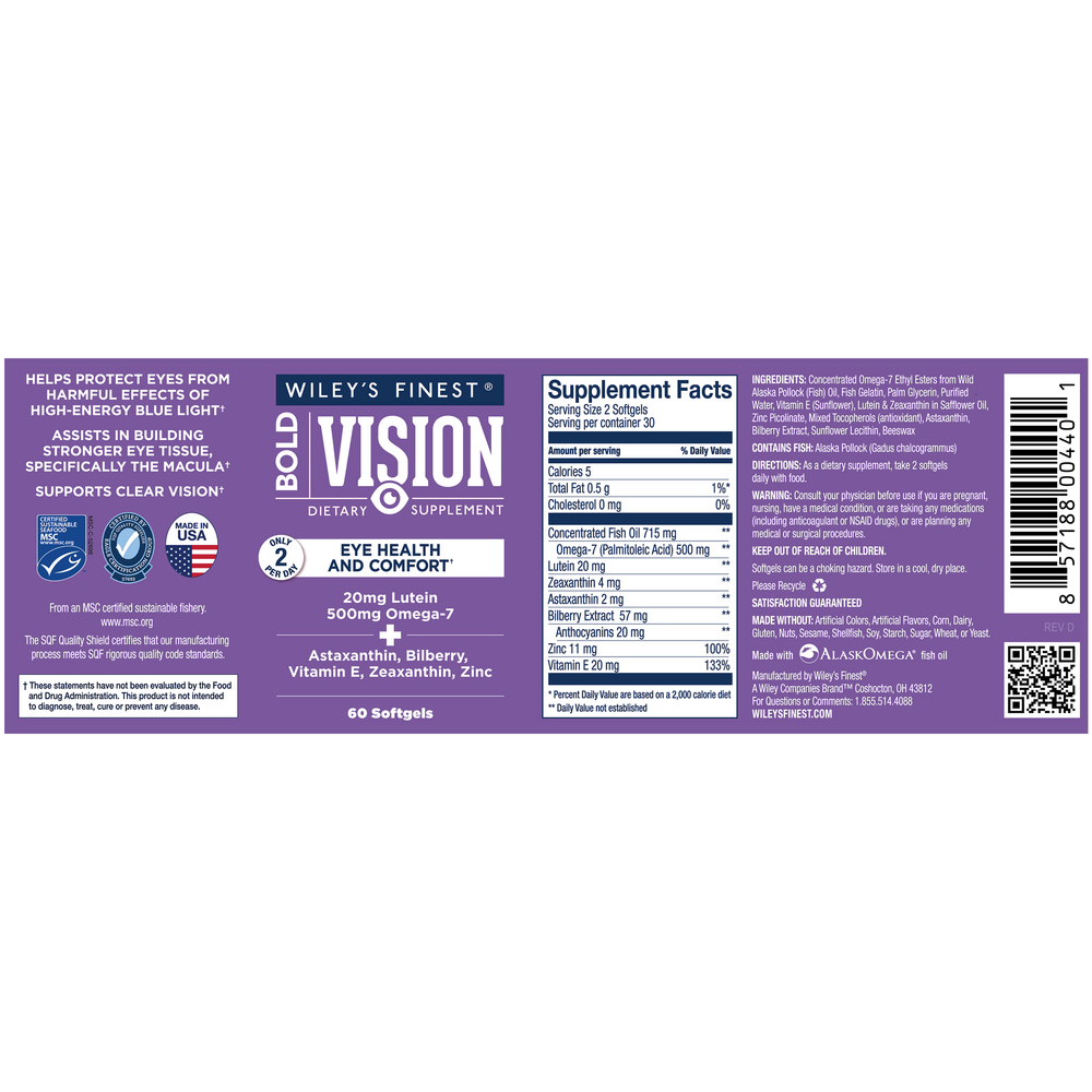 Bold Vision, Proactive, 60 Softgels , Brand_Wiley's Fish Oil Form_Softgels Size_60 Softgels