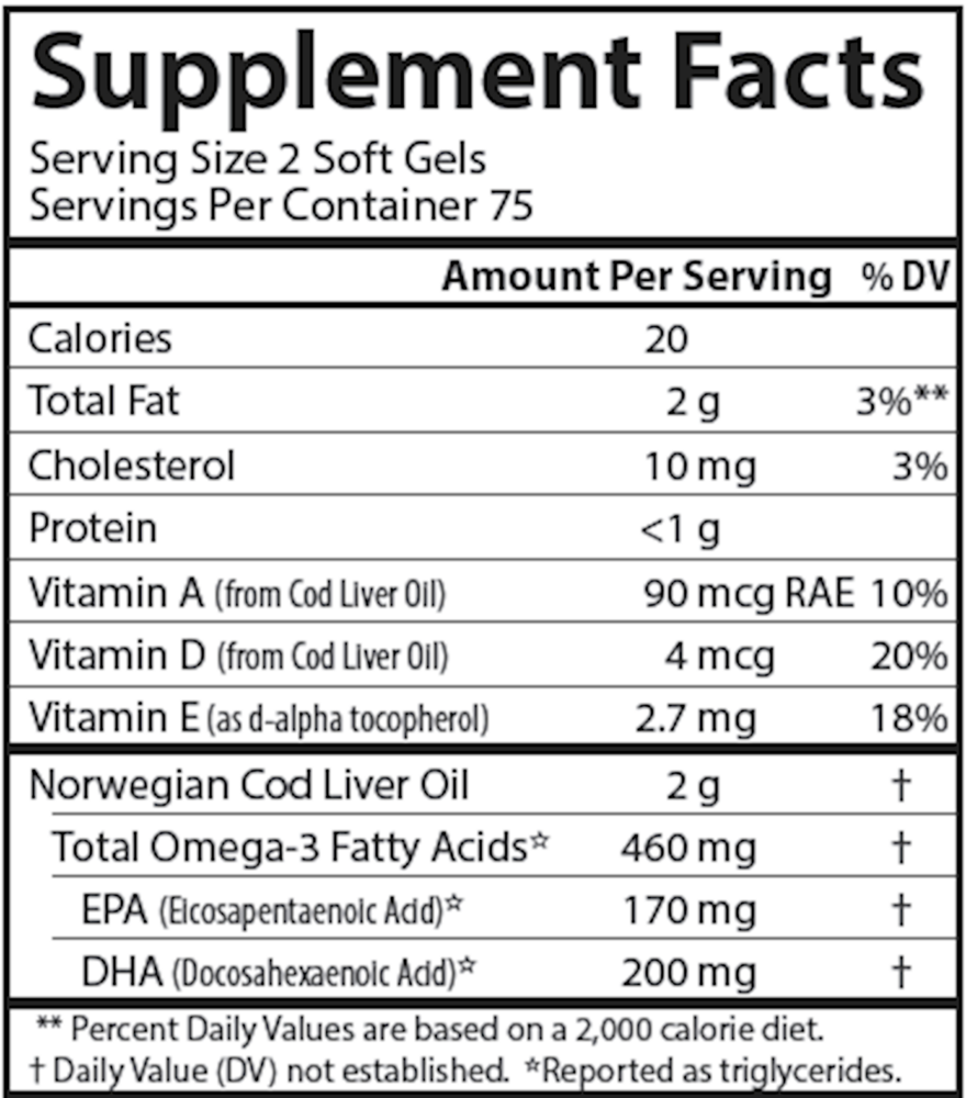 Wild Norwegian Cod Liver Oil Gems™, 460 mg Omega-3s, Lemon Flavor, 150 Softgels