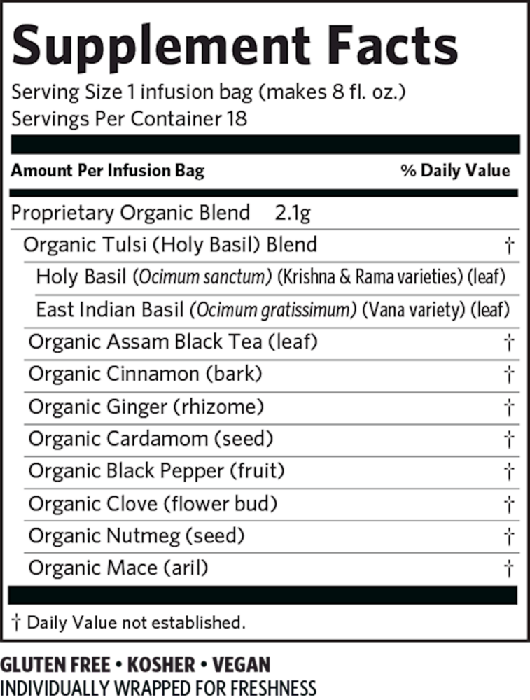 Tulsi Tea Chai, 18 Count , Ayurveda Brand_Organic India Form_Tea Bags