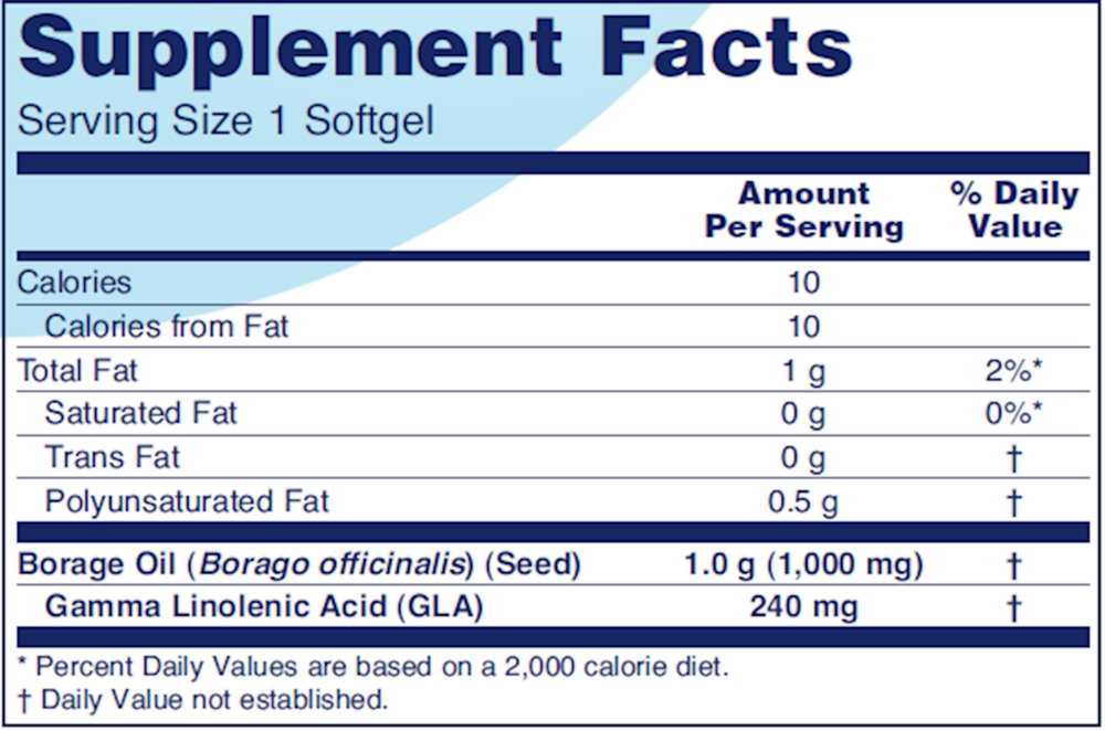 Borage / GLA 1000mg, 60 Softgel Capsules , Brand_Protocol for Life Balance Form_Softgels Requires Consultation Size_60 Softgel Capsules softgels