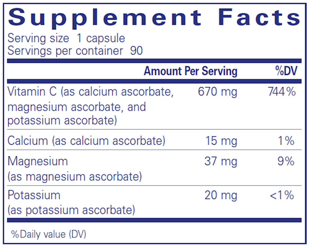 Buffered Ascorbic Acid Capsules, 90 Capsules , Brand_Pure Encapsulations caps Form_Capsules Not Emersons Size_90 Caps
