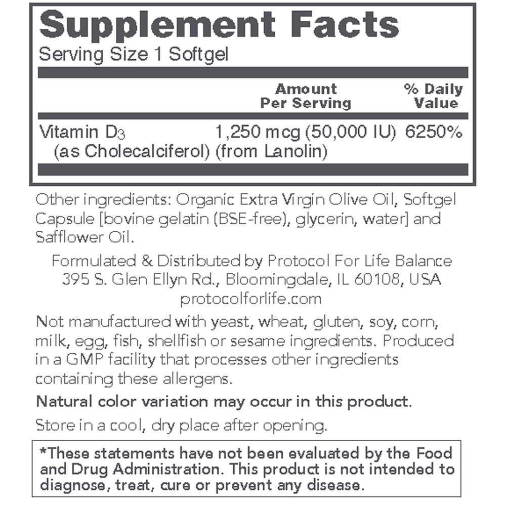 Vitamin D3 50,000 IU, 12 Softgels , Brand_Protocol for Life Balance Form_Softgels Requires Consultation Size_12 Softgels softgels