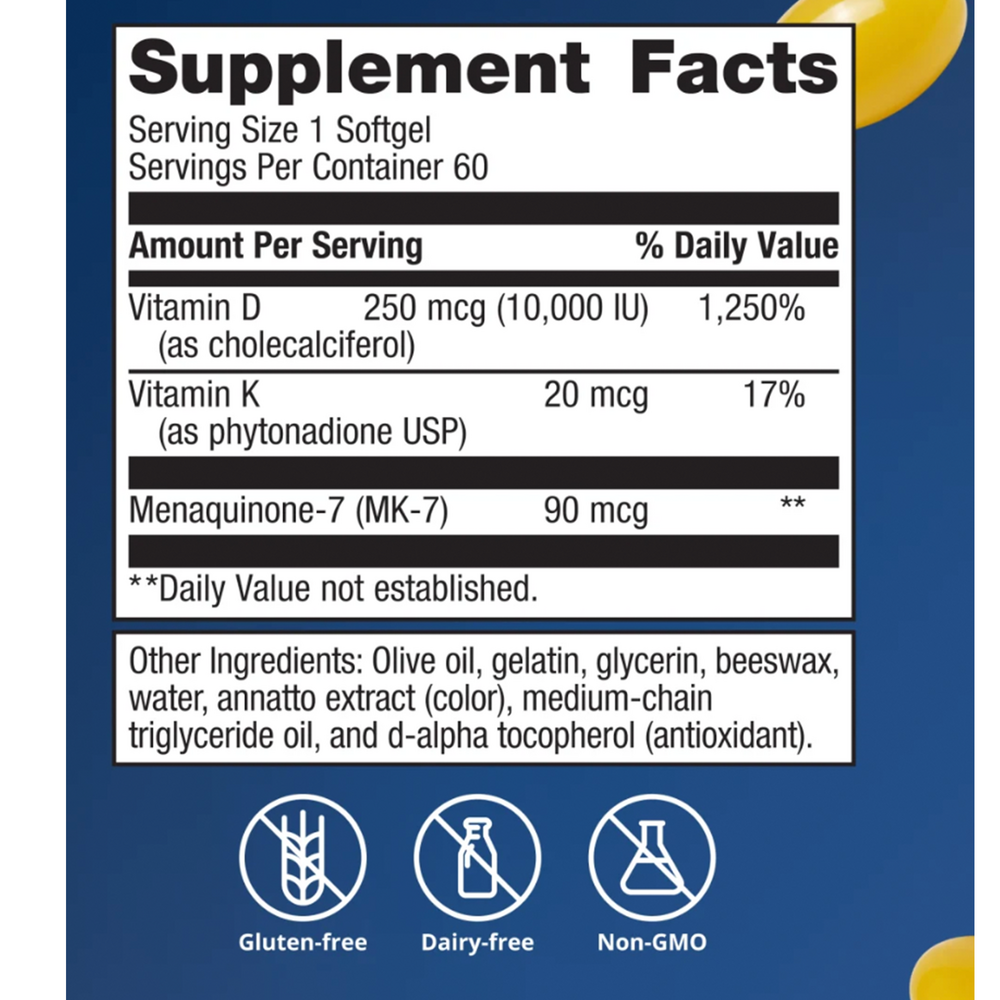 D3 10000 + K, 60 Softgels , Brand_Metagenics Form_Softgels Size_60 Softgels softgels