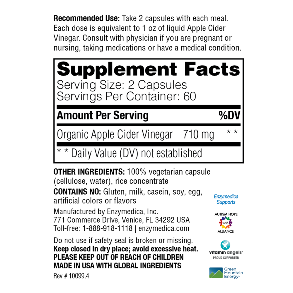 Apple Cider Vinegar (with the "Mother"), 120 Capsules