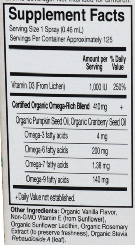mykind Organics Vegan D3 Organic Spray, Vanilla Flavor, 2 oz Vegan Liquid