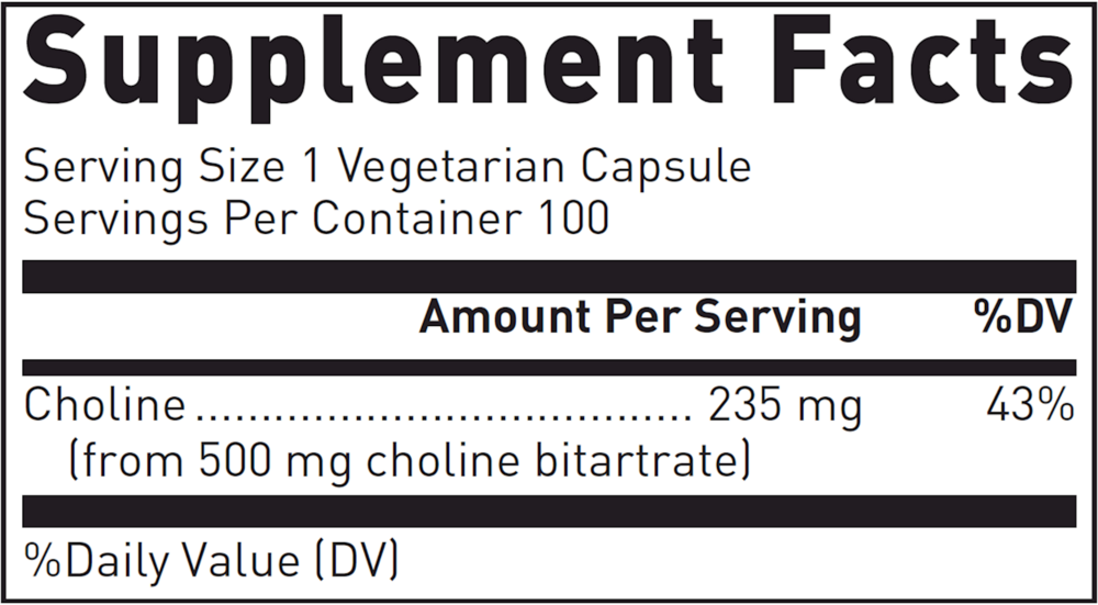 Choline Bitartrate 500mg, 100 Capsules