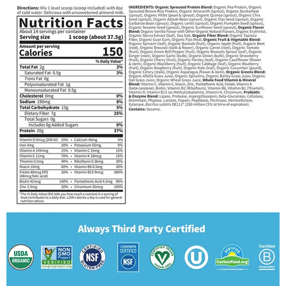 RAW Organic Meal - Vanilla, 525 g