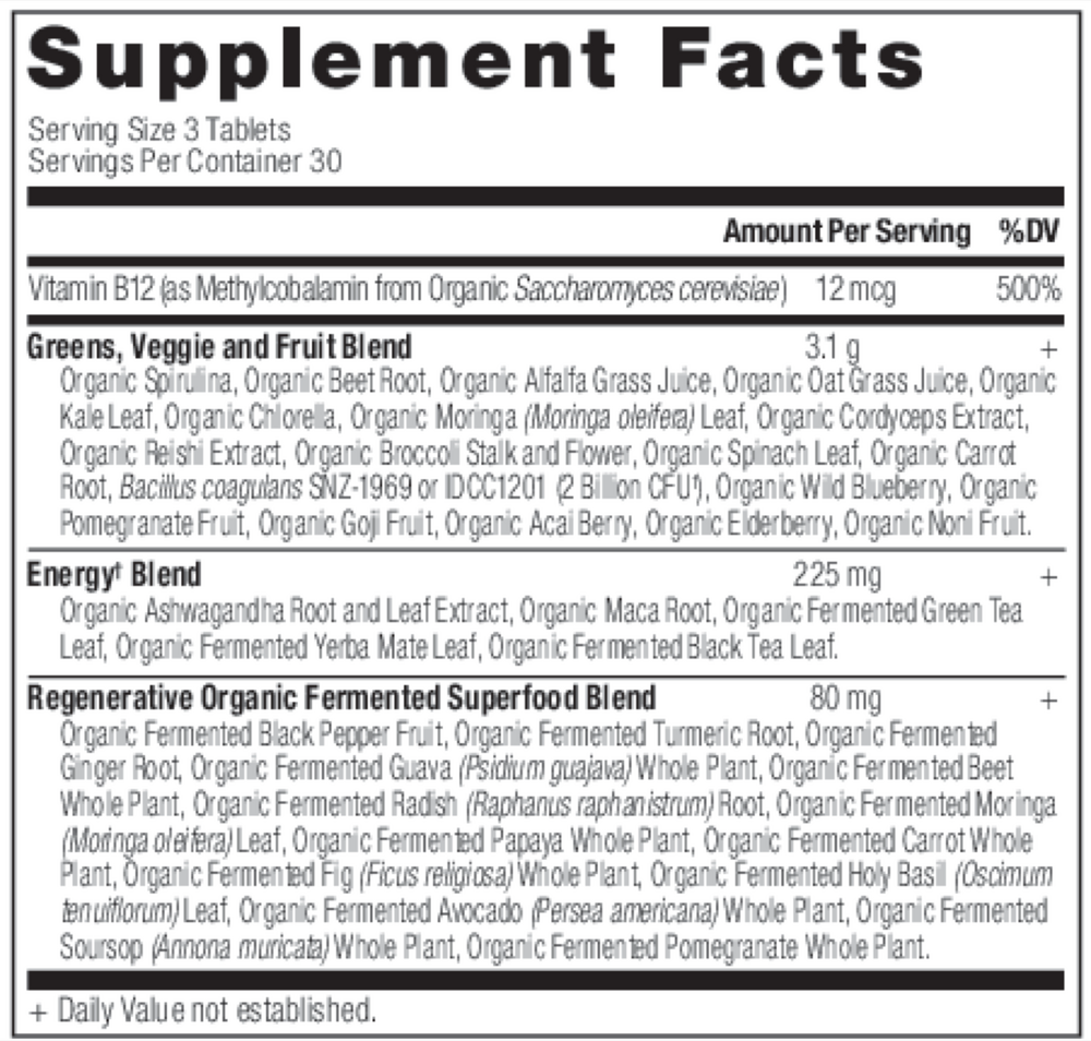 Ancient Nutrition Organic SuperGreens Energizer - Tablet - supplement facts