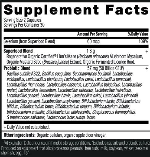 Ancient Nutrition Regenerative Organic Certified Gut Recovery Probiotics 50B - supplement facts
