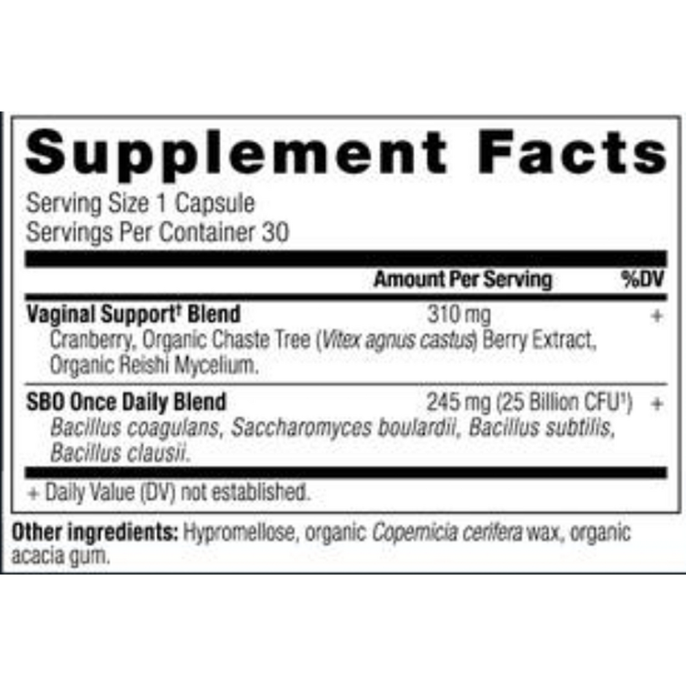 Ancient Nutrition SBO Probiotics Vaginal Once Daily - supplement facts