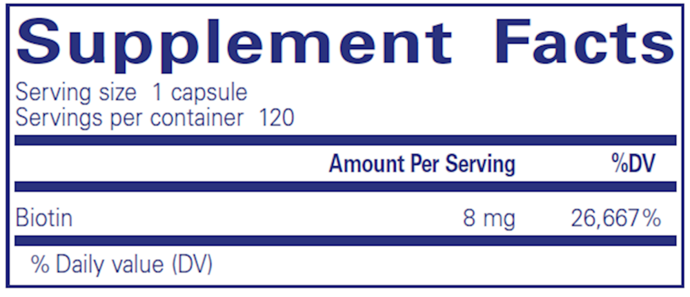 Biotin, 8 mg, 120 Capsules , Brand_Pure Encapsulations caps Form_Capsules Not Emersons Potency_8 mg Size_120 Caps