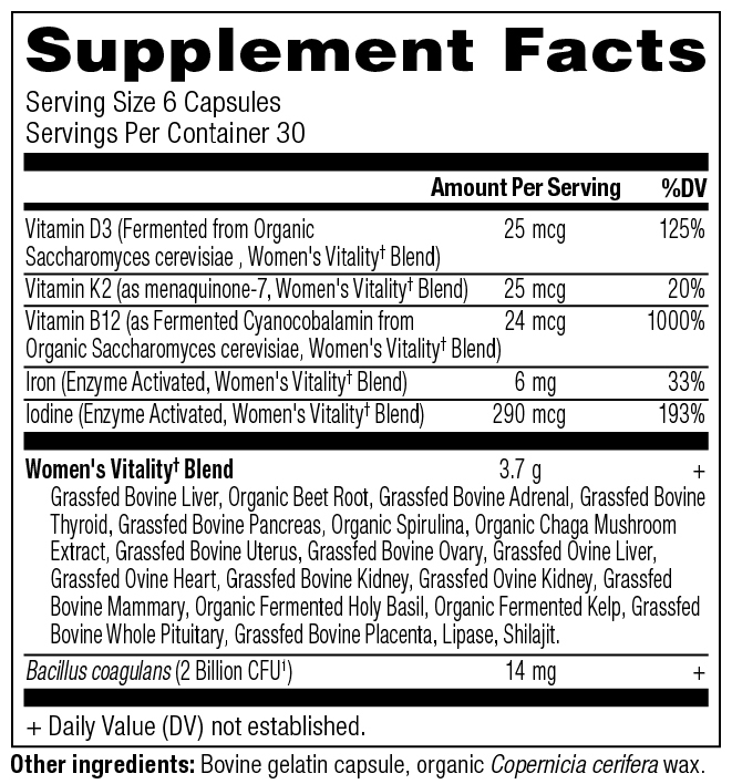 Ancient Nutrition Women's Vitality - supplement facts