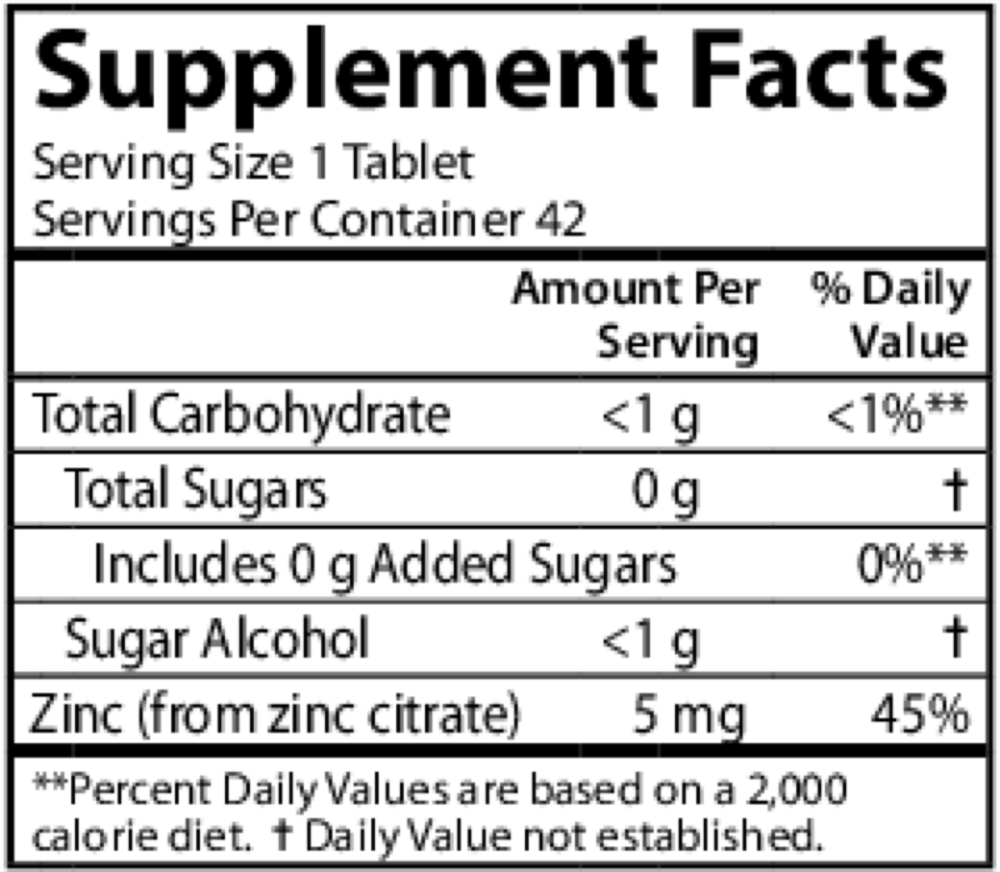 Kid's Chewable Zinc 5mg, 42 Tablets