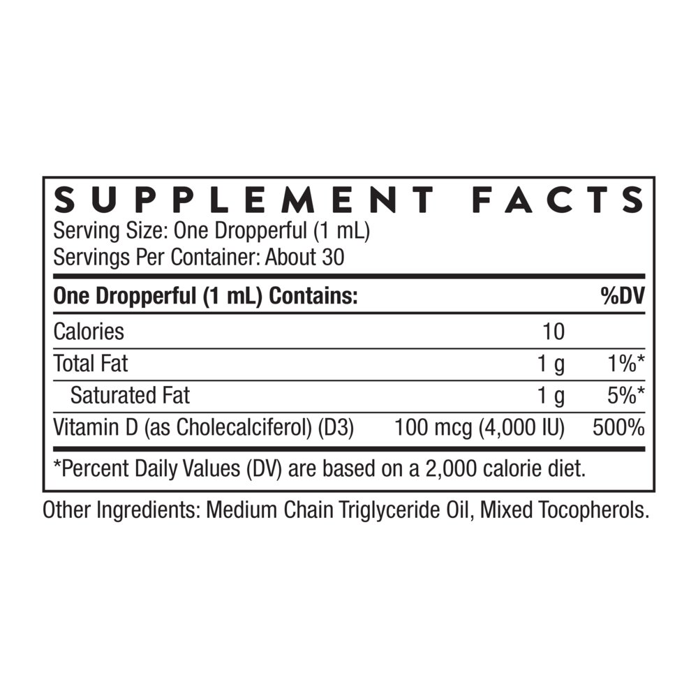 Vitamin D3 Liquid, 30 mL Liquid , Brand_Thorne Research Form_Liquid Size_30 mL