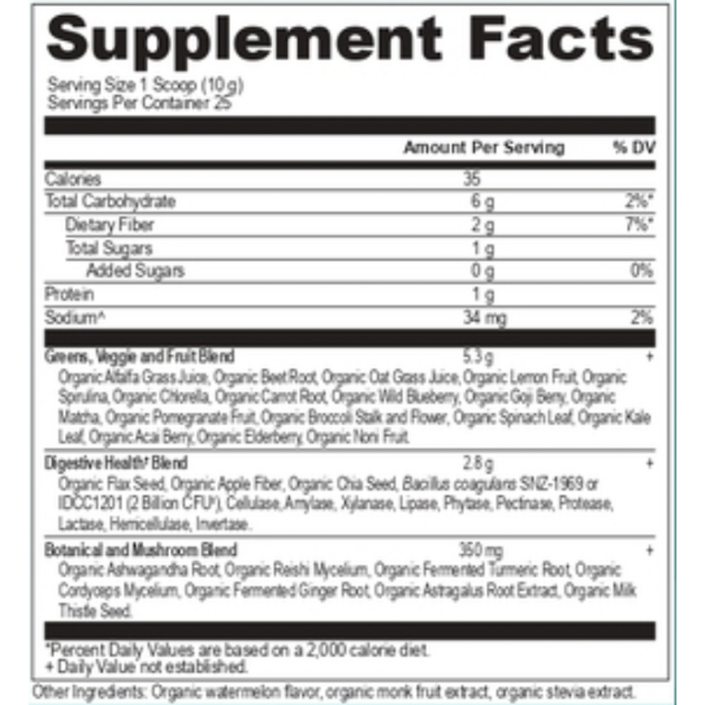 Ancient Nutrition Organic SuperGreens Powder - Watermelon - supplement facts