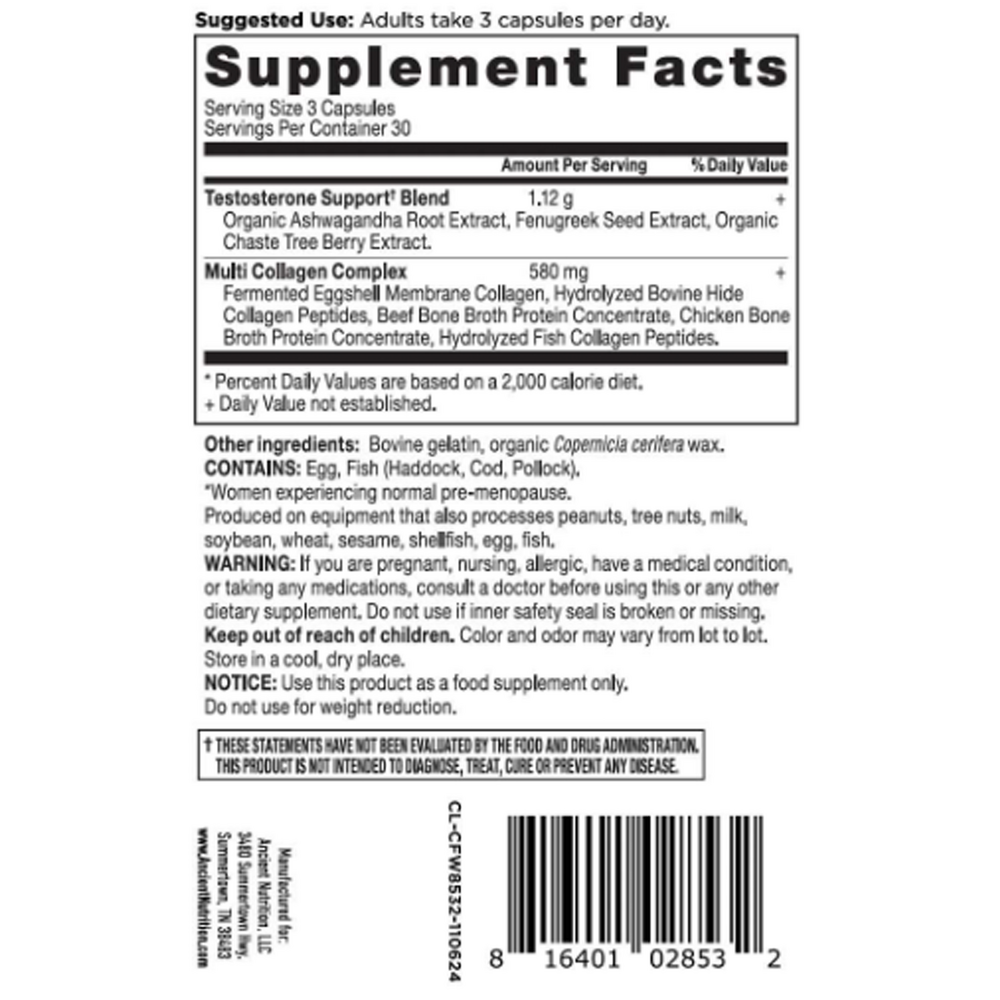 Ancient Nutrition Testosterone Support for Women + Collagen - supplement facts