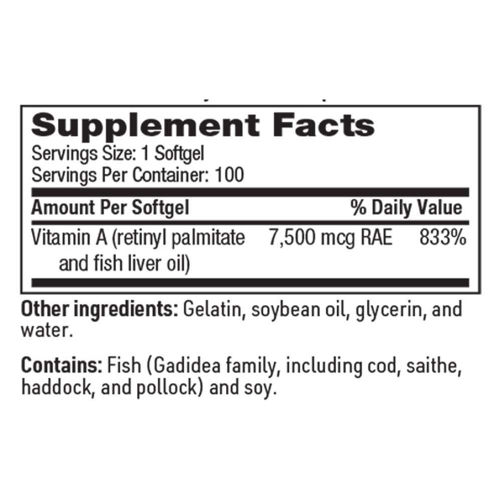 Vitamin A 25000IU, 100 Softgels