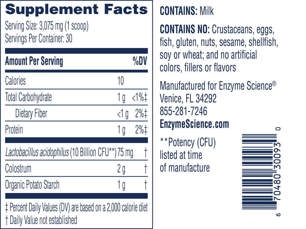 Colostrum + Probiotics Powder, Unflavored, 92.25 g Powder