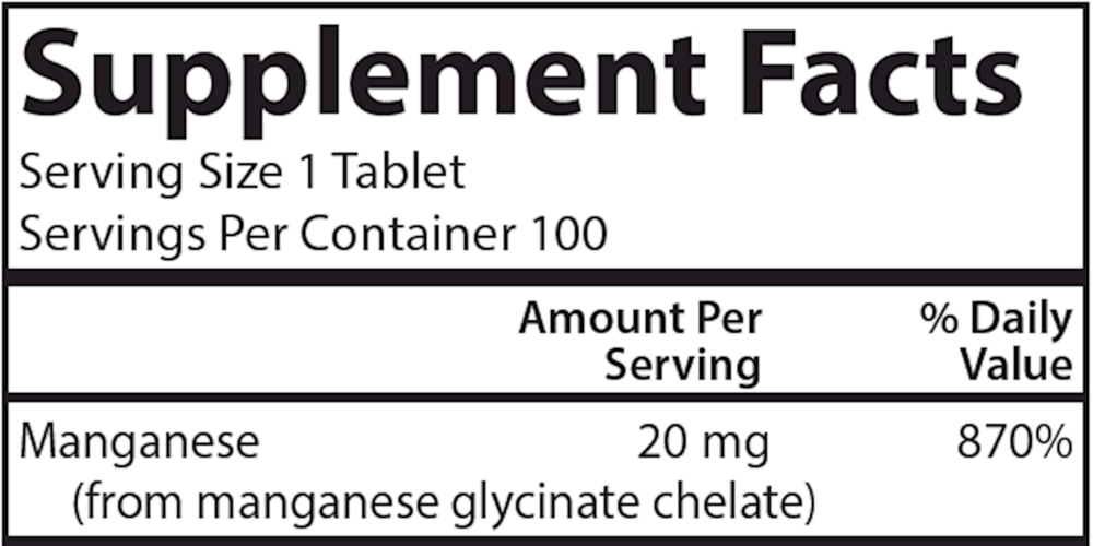 Chelated Manganese, 100 Tablets