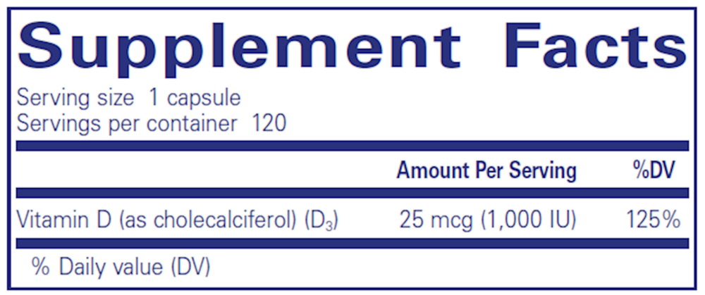 Vitamin D3 25mcg (1,000IU), 120 Capsules , Brand_Pure Encapsulations Form_Capsules Requires Consultation Size_120 Capsules