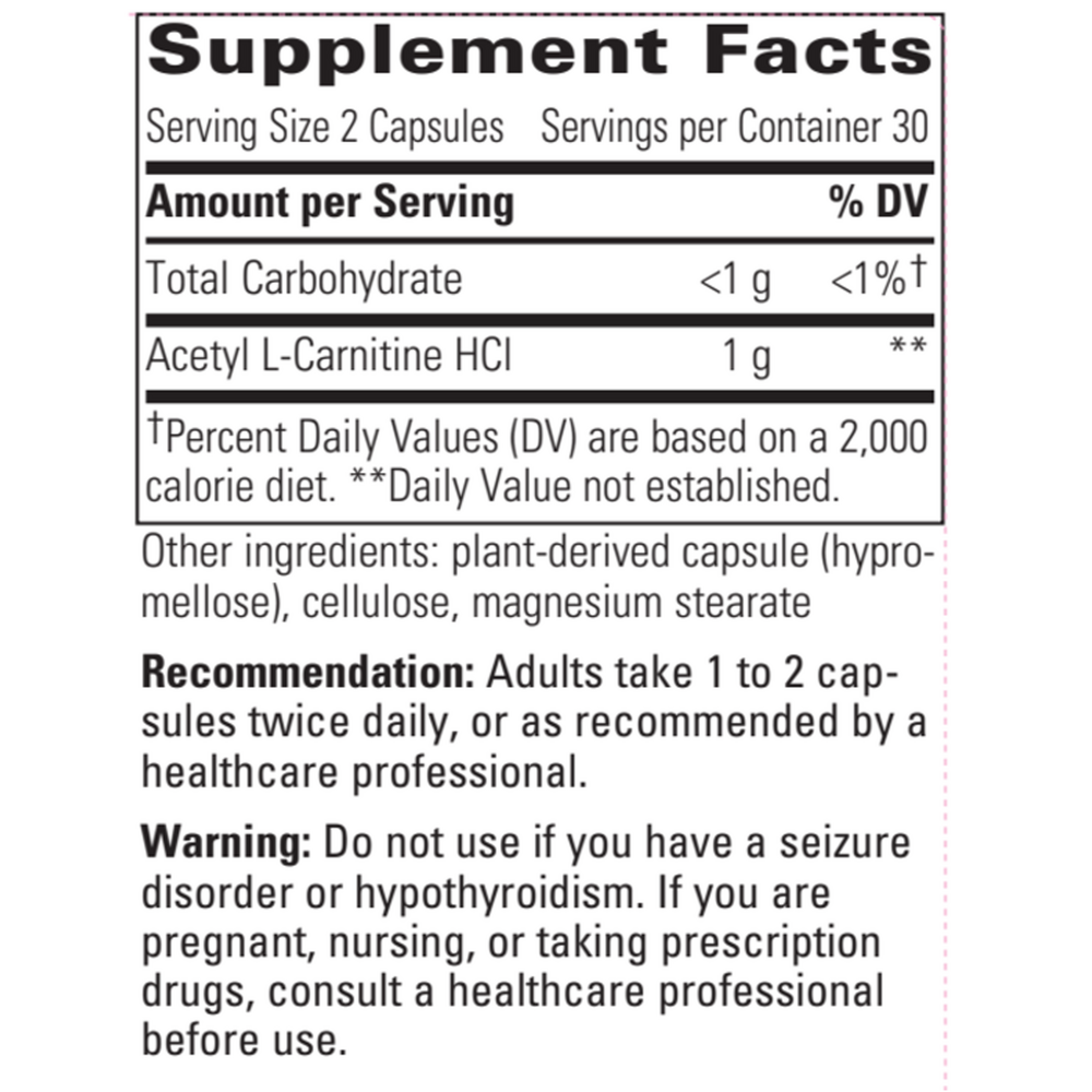 Acetyl L-Carnitine, 60 Capsules