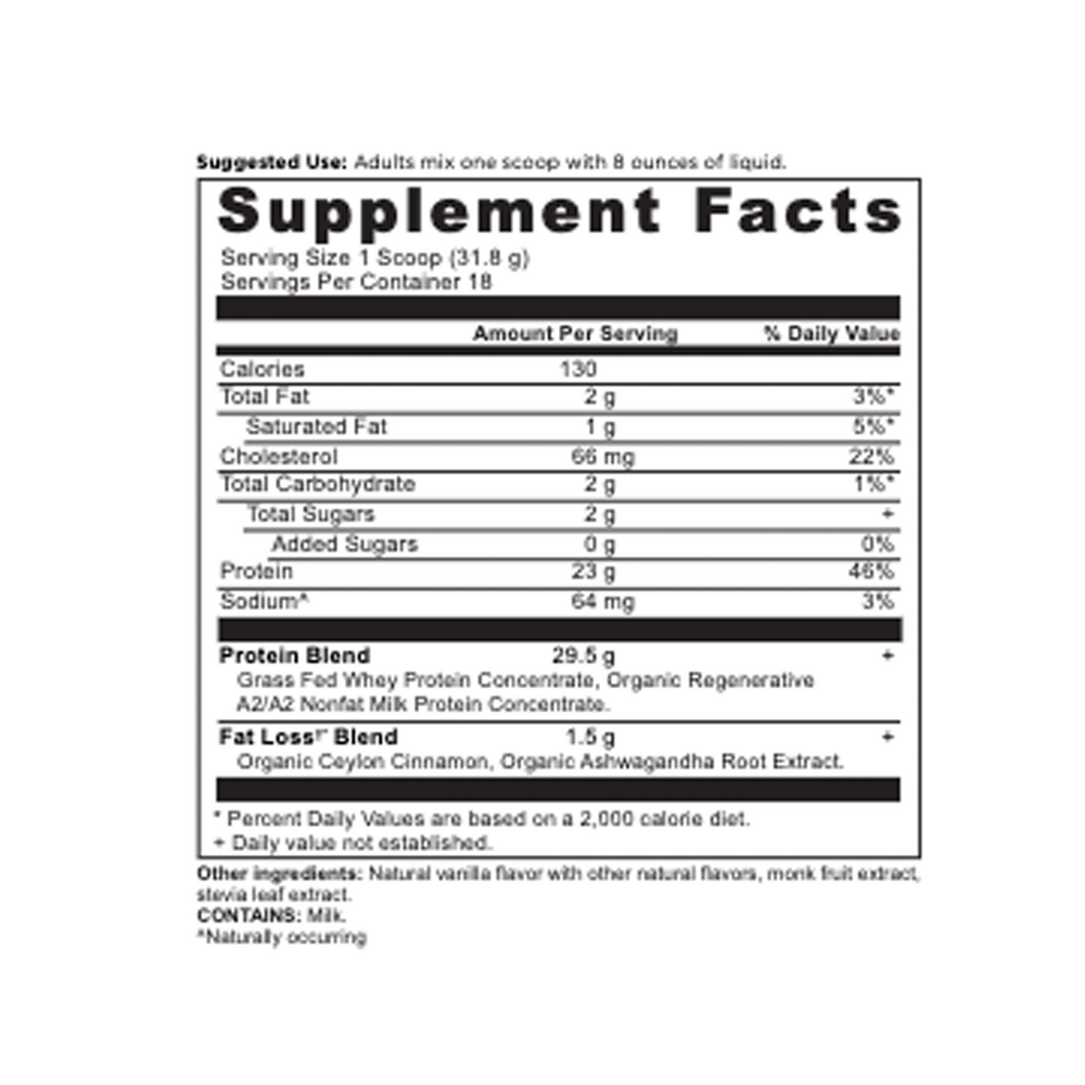 Ancient Nutrition Whey Protein Powder (Fat Loss Blend) - Cinnamon Vanilla - supplement facts