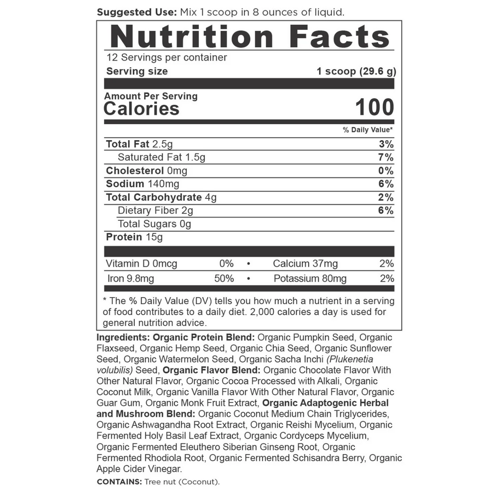 Ancient Nutrition Plant Protein+ Chocolate - supplement facts