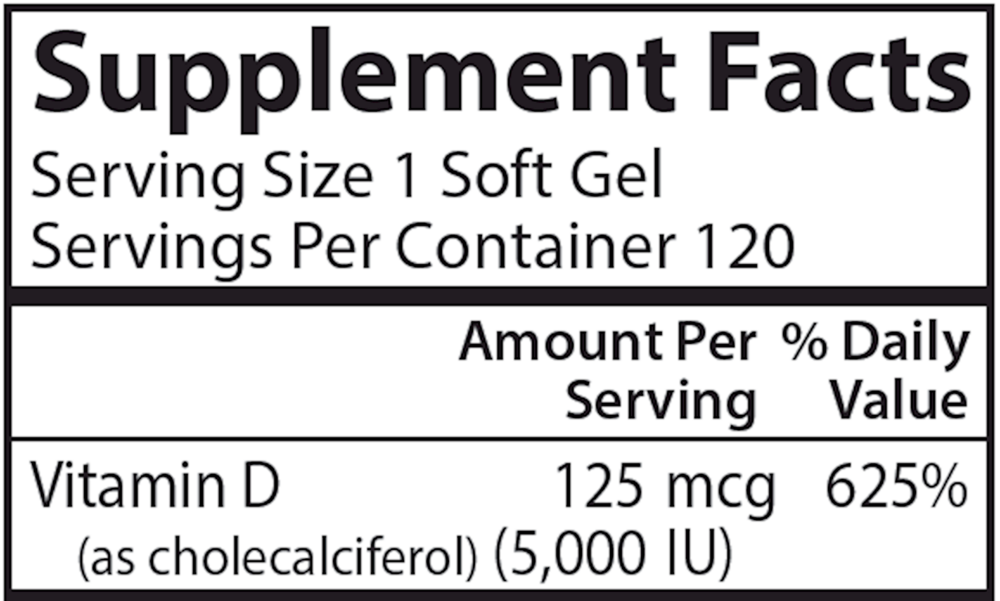 Vitamin D3, 125 mcg, 120 softgels