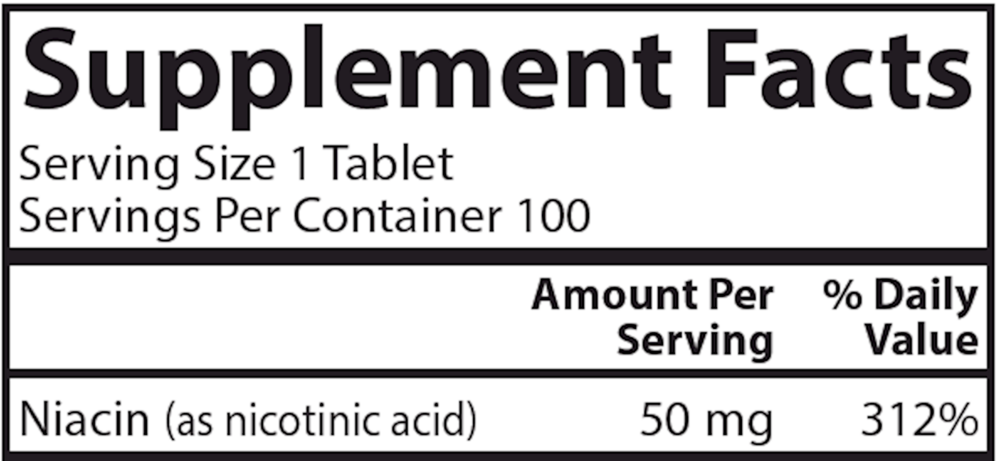 Niacin, 50 mg, 100 Tablets
