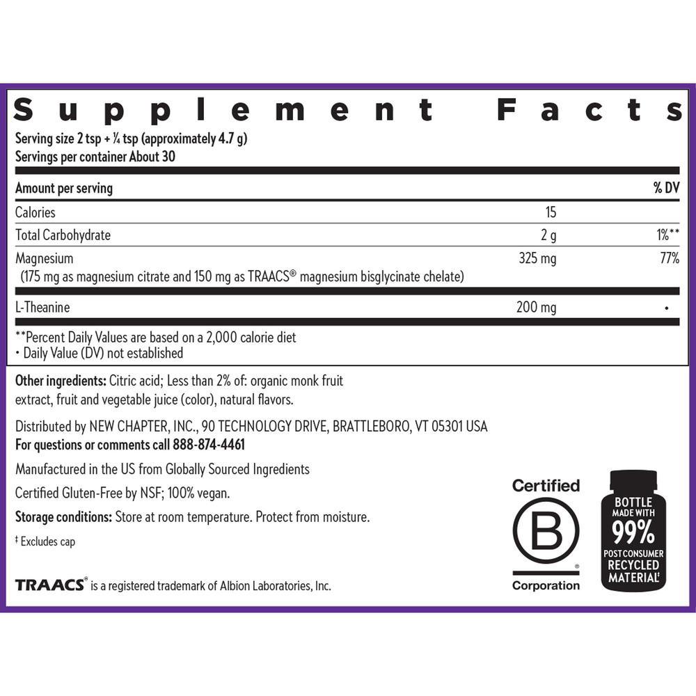Magnesium + L Theanine Powder, Lavender Lemon, 141 Grams
