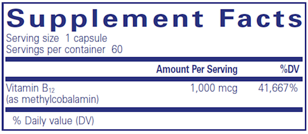 Methylcobalamin 1,000 mcg, 60 Capsules , Brand_Pure Encapsulations caps Form_Capsules Not Emersons Potency_1000 mcg Size_60 Caps