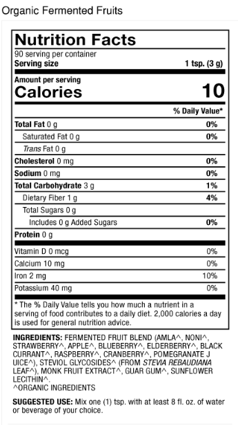 Organic Fermented Fruits, 270 g Powder