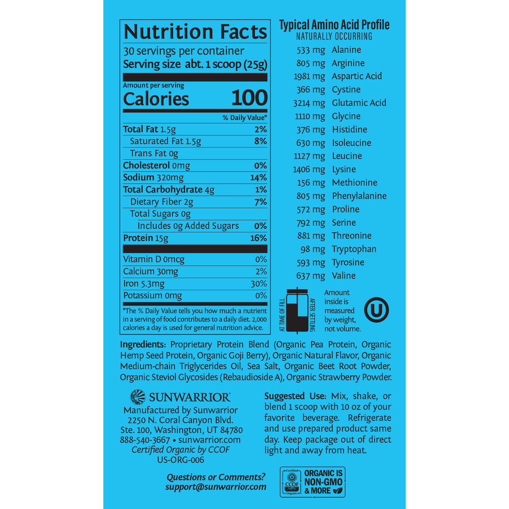 Warrior Blend Berry Shortcake, 750 g Powder , Brand_Sunwarrior Flavor_Berry Shortcake Form_Powder Potency_15 g Size_750 g