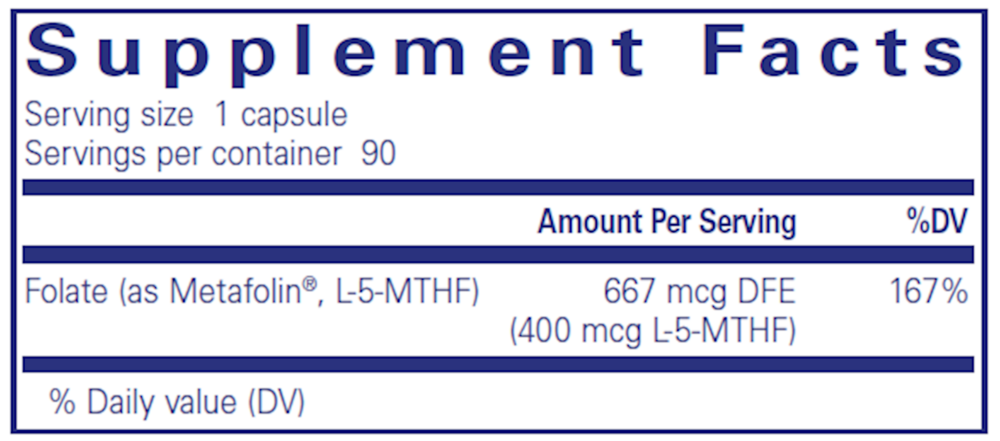 Folate 400 with Metafolin® L-5-MTHF, 400 mcg, 90 Capsules , Brand_Pure Encapsulations caps Emersons Form_Capsules Requires Consultation Size_90 Capsules