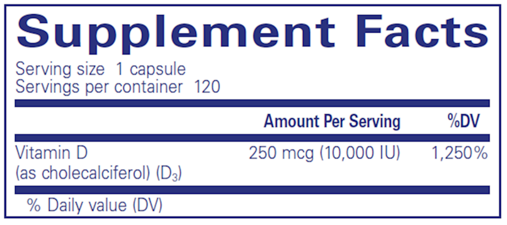 Vitamin D3 250mcg (10,000IU), 120 Capsules , Brand_Pure Encapsulations Form_Capsules Requires Consultation Size_120 Capsules