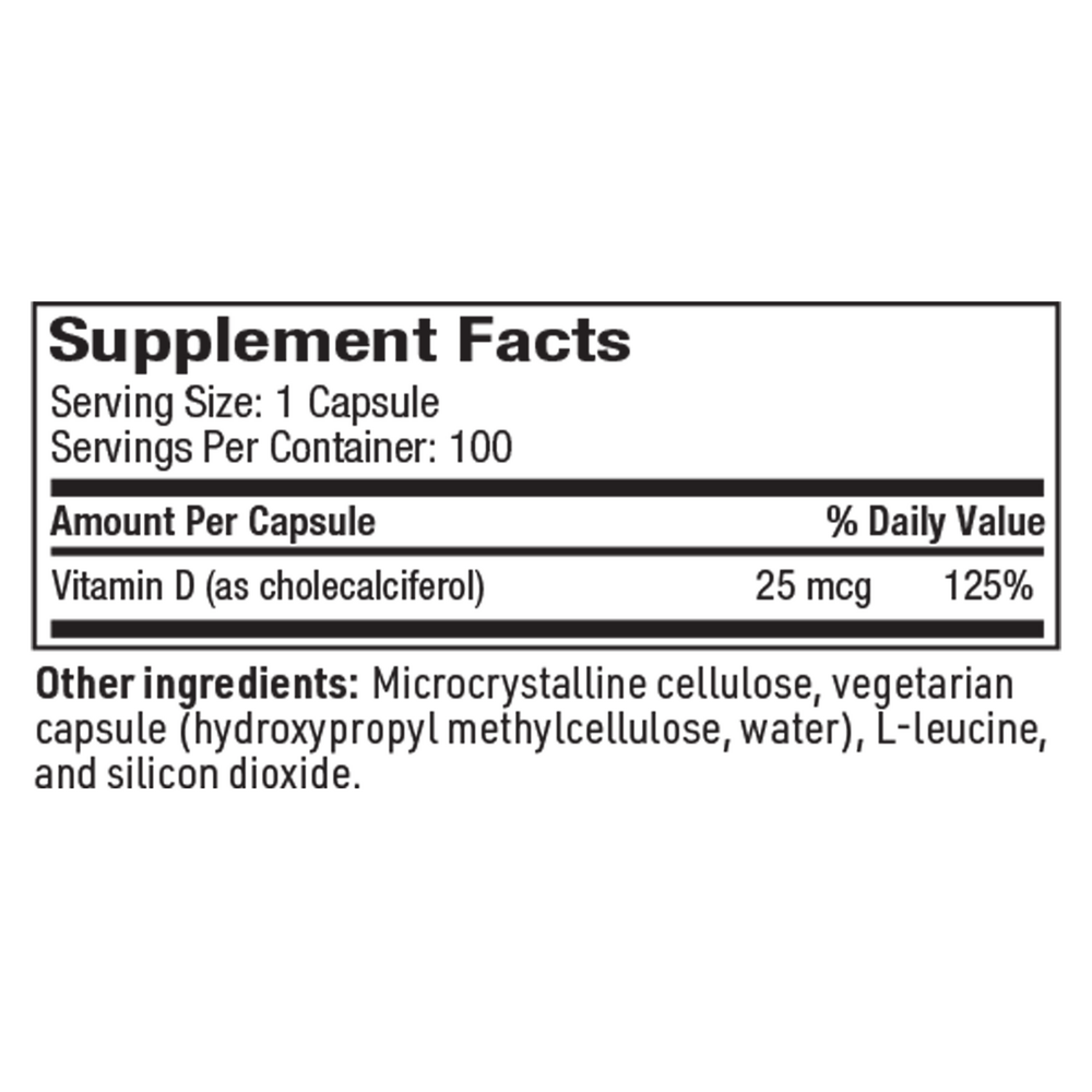 Vitamin D3 1000IU, 100 Capsules