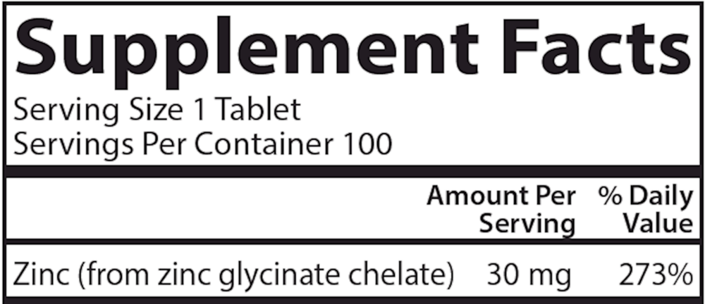 Chelated Zinc, 100 Tablets