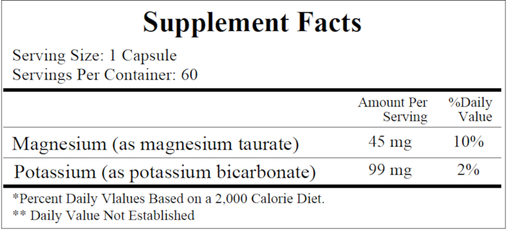 Potassium-Magnesium Taurate (Mg 45 mg/K 99 mg), 60 Capsules